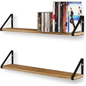 Ponza Floating Shelves, 24" Wood Wall Bookshelves, Set of 2